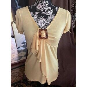 IN Studio Size Small Womens Blouse CUTE Yellow Stretchy Poly Spandex